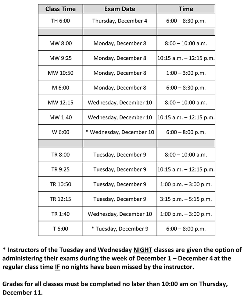 Fall 2025 Exam Schedule